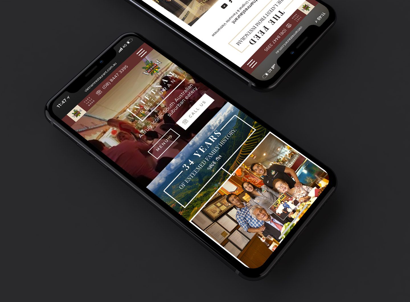 A phone displaying the Vietnam Restaurant website